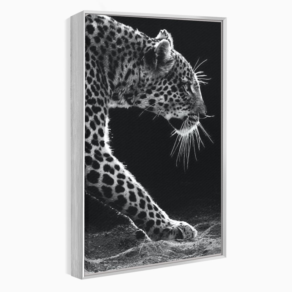 Tablou canvas cu tablou canvas cu leopard in profil, in rama de aluminiu argintiu